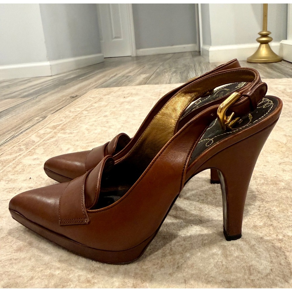 Prada Brown Leather Slingback Loafer Pumps IT 38.5 - Picture 3 of 9